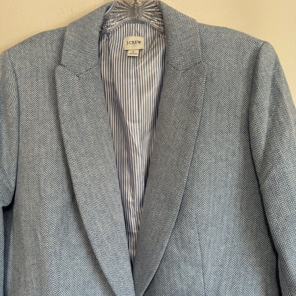 J Crew Factory Blue Herringbone One Button Blazer Linen Cotton Preppy Size 8 - Picture 4 of 14